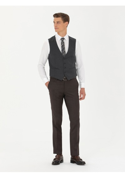 Cacharel Antrasit Slim Fit Yün Karışımlı Klasik Yelek Gri