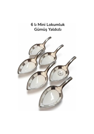 6lı Porselen Kase Çerezlik Sosluk Mini Boy, Gümüş Yaldızlı Lokumluk Beyaz