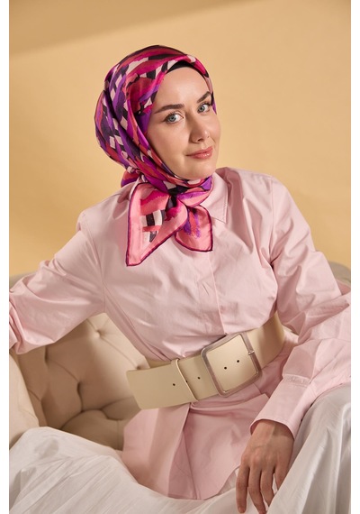 Silk Home Twill İpek Eşarp Şerit Pembe Çok Renkli