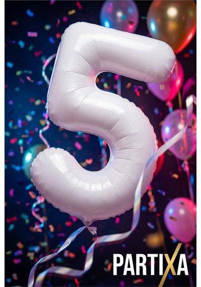 Beyaz 32 İnç Rakam 5 Folyo Balon 5 Yaş Doğum Günü Konsepti Sayı Balonu Helyum Uyumlu Parti Dekorasyon Süsleme Çok Renkli