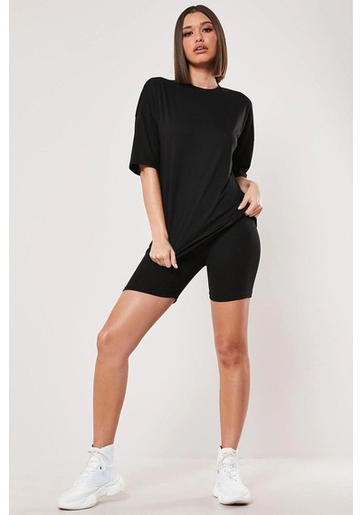 Tarzsokak Kadın Düz Beyaz Oversize T-shirt Siyah
