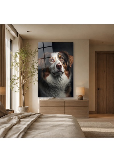 Sadık Köpek Portresi Çerçevesiz Cam Tablo