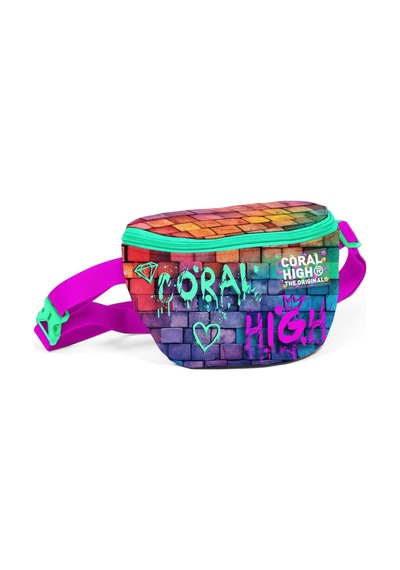 Coral High Pembe Lacivert Grafiti Baskılı Erkek Çocuk Bel Çantası Çok Renkli