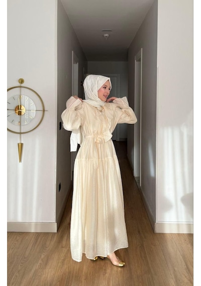 Yeni Sezon Yazlık Tensel Tesettür Elbise Zarif Ve Astarlı Model Sarı