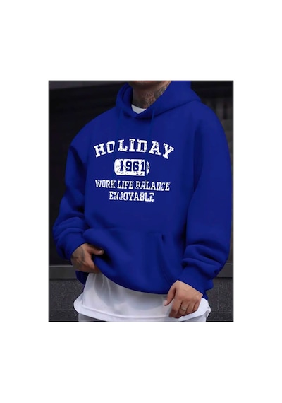 Medinenur Holiday Baskılı Kapüşonlu Sweatshirt Mavi