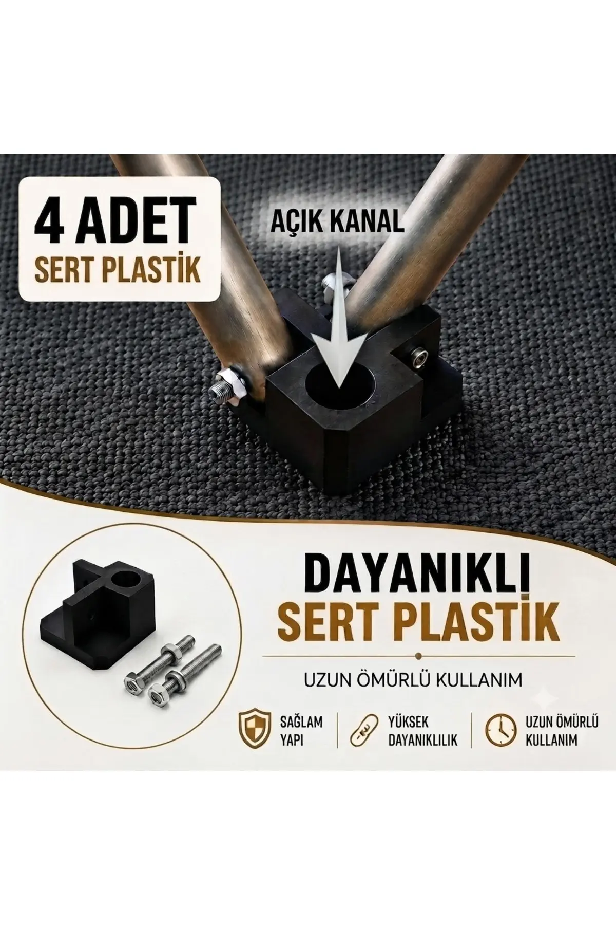 Açık Kanallı 4 Adet Katlanır Kamp Sandalye Ve Masa Plastik Ayak Bağlantı Aparatı Mat Siyah