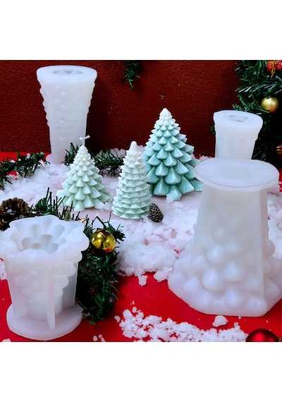 Silikon Kalıp Dekoratif Yılbaşı Noel Ağacı Noel Dekorasyon Mum Kalıbı 11.7x11 Cm Çok Renkli