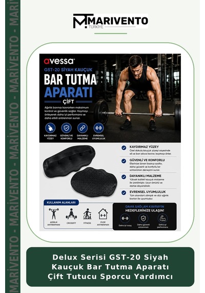 Delux Serisi Gst-20 Siyah Kauçuk Bar Tutma Aparatı Çift Tutucu Sporcu Yardımcı