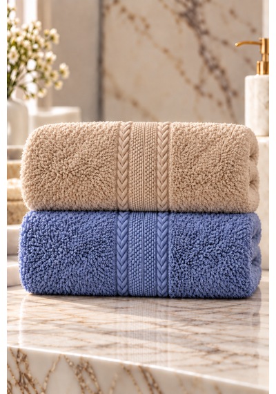 Puffy 2 Adet %100 Bambu Renkli Çavuş Desenli Ultura Yumuşak 50x85 Cm Havlu / Yüz Havlusu / Saç Havlusu / Çeyiz Seti Açık Kahverengi