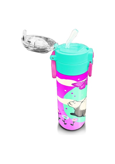 Coral High Kids Su Yeşili Pembe Kedi Desenli Pipetli Ve Direkt İçim Çelik Termos 500 Ml 31796 Yeşil