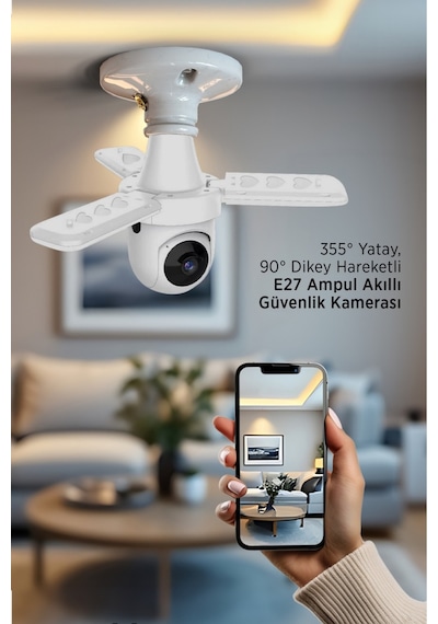 360 Projektör Ampul Güvenlik Kamerası Wi-fi Gece Görüş Hareket Takip Çift Yönlü Ses