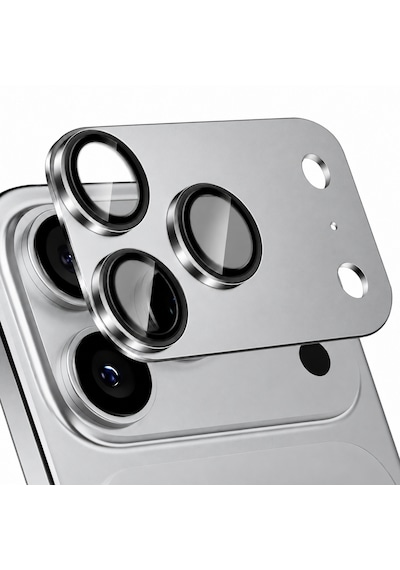Microcase Apple Uyumlu Apple iPhone 18 Pro Max Kamera Camı Lens Koruyucu Halka Set - Al3131 Gümüş