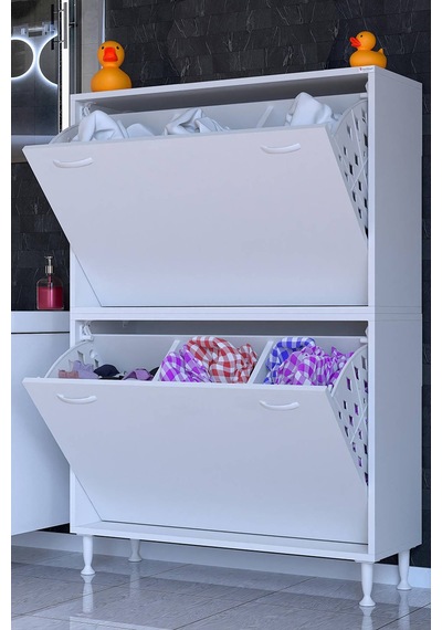 Deniz 2 Katlı Kirli Sepeti, Çok Amaçlı Banyo Dolabı - 95 X 138 X 32,5 Cm 95 Cm
