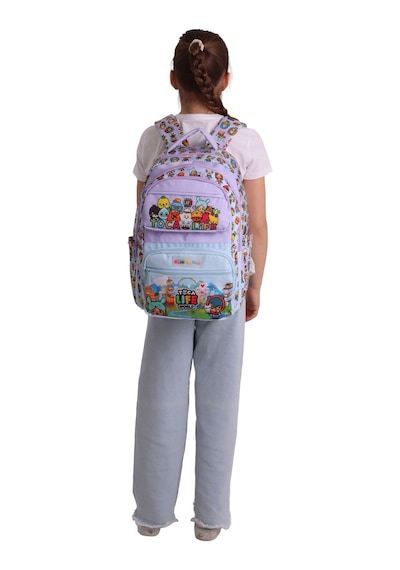 Kaukko Kids Beş Bölmeli Kız Çocuk Toca Life Baskılı Lila - Turkuaz İlkokul Okul Sırt Çantası - L5338 Çok Renkli