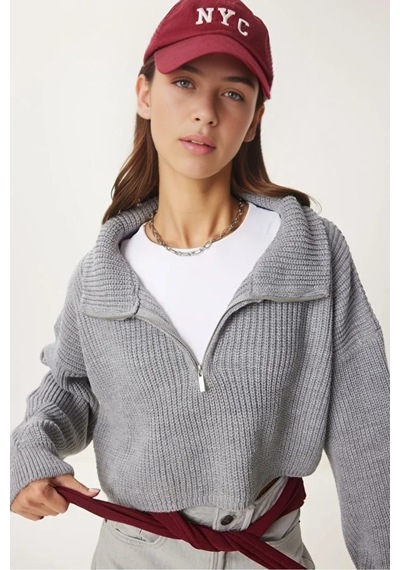 Cloudy Kids Kadın Oversize Fermuarlı Crop Triko Kazak Günlük Kullanım Mevsimlik Gri - 607293446 Gri Cloudy Kids Kadın Oversize Fermuarlı Crop Triko Kazak Günlük Kullanım Mevsimlik Gri - 607293446 Gri