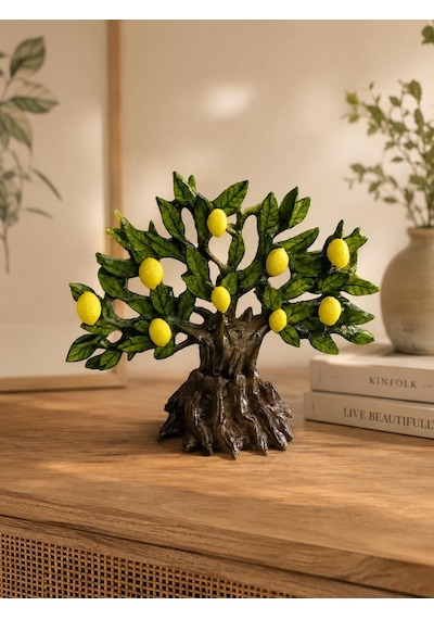 Dekoratif Limon Ağacı Biblo Masa Üstü Konsol Vitrin Ofis Salon Dekoru 21x26 Cm