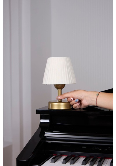 Osmanlı İpeği Pileli Kablosuz Masa Lambası -alt Eskitme Gold Led Işık 9v Pil 75-90 Saat