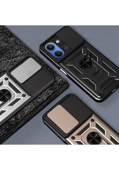 Xiaomi Redmi 15c Kılıf Magnetik Standlı Kamera Korumalı Zore Sürgülü Vega Kapak Siyah