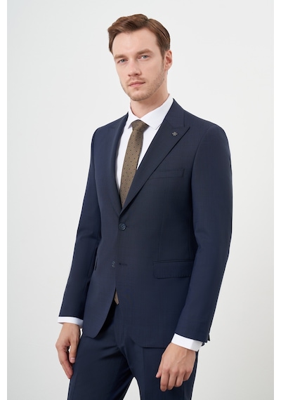 Morven Erkek Lacivert Yünlü Platinium 8-drop Slim Fit Sivri Yaka Takım Elbise Lacivert