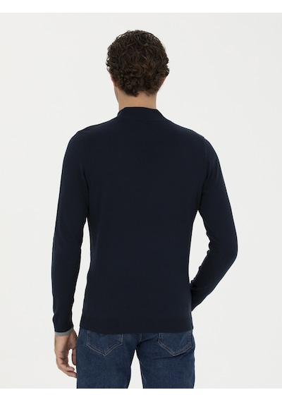Cacharel Lacivert Slim Fit Pamuk Karışımlı Yarım Balıkçı Basic Triko Kazak