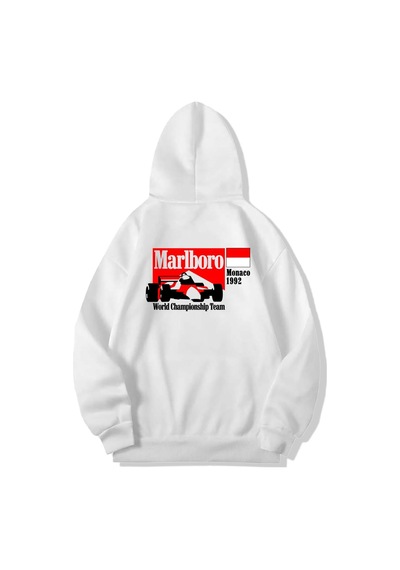 Brz Collection Unisex Oversize F1 1992 Monaco Hoodie Beyaz Beyaz