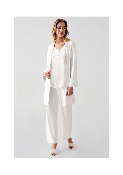 Angbutik Freshness 321 Kadın Sabahlıklı Pijama Takımı ekru