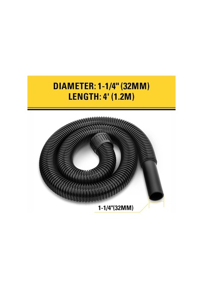 25-1203 Islak/kuru Vakum Hortumu 1-1/4", 4ft 1-2 Galon Islak/kuru Elektrikli Süpürgeler İçin Uygun, Siyah