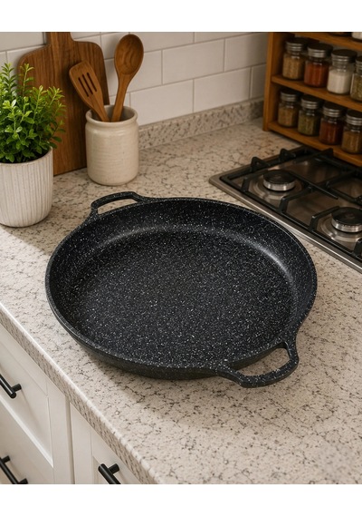 Hanımeli Granit Kaplamalı Döküm Tava 34cm Lüks Mutfak Çözümü Çok Renkli