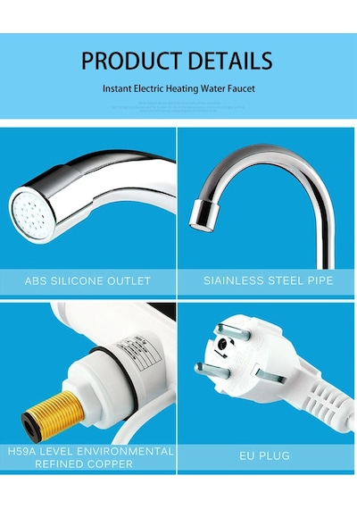 Elektrikli Ani Su Isıtıcı Termal Şofben Musluk + ÇELİK SİPREL BAŞ Beyaz