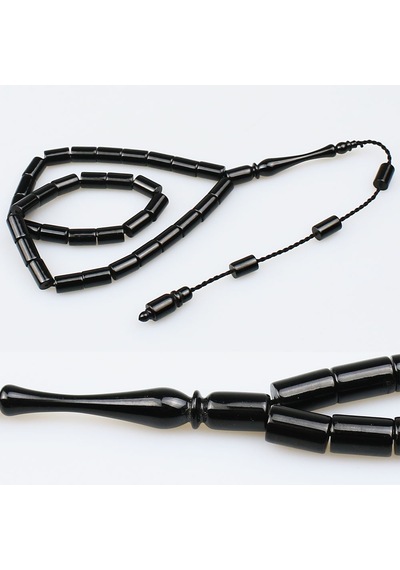Tesbih Pasajı Sistemli Kumpaslı Boru İmame Kesme Model Oltu Taşı Tesbih 5.5 x 8.5 MM TP001609