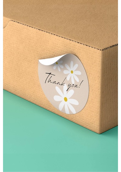 Thank You Papatyalı Kraft Sticker 3x3cm St2283 Çok Renkli