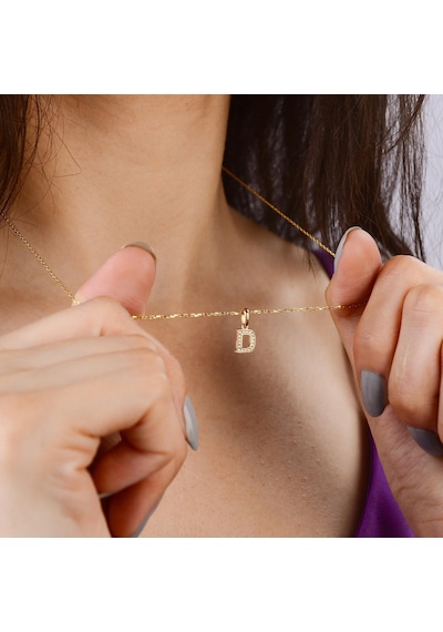 Goldkupe 14 Ayar Altın D Harfi Taşlı Kolye Ucu 0,49 Gr-6340 Altın
