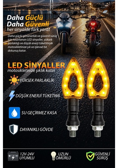 Motosiklet Led Sinyal Lambası Set Üçgen Universal Model