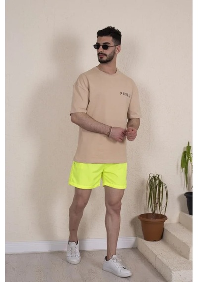 Veraura Lifestyle Erkek Deniz Şortu Fermuarlı Cepli File Astarlı - Neon Yeşili Yeşil