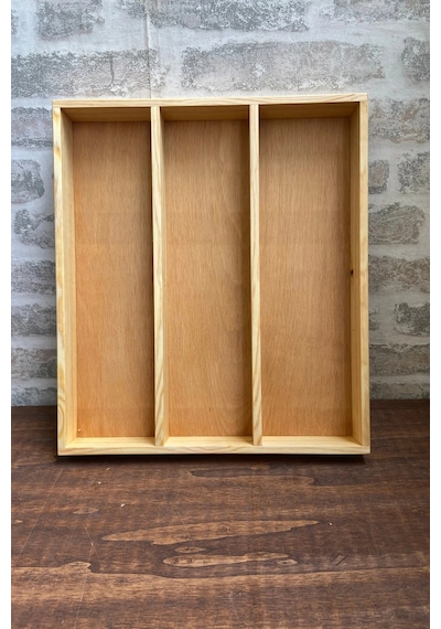 35x40 Cm Çok Bölmeli Ahşap Kaşıklık Ve Kepçelik Seti - Çekmece Düzenleyici- Ahşap Organizer