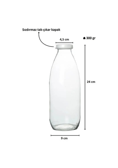 2 Adet Beyaz Plastik Kapaklı 1 Litre Şeffaf Sürahi Süt, Ayran, Su, Limonata Meşrubat Şişesi Cam Şişe