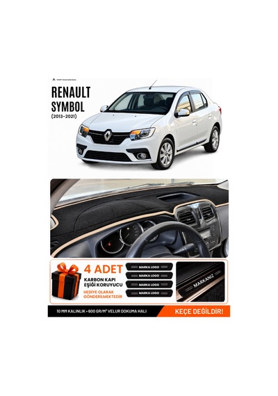 Renault Symbol Kısa Tip 1 2013-2021 Uyumlu Torpido Örtüsü, Torpido Kılıfı - Siyah Bej