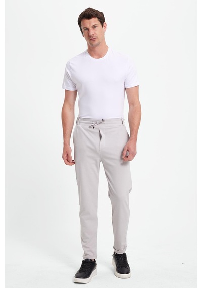 Tudors Erkek Slim Fit Pamuklu Beli Bağlamalı Yan Cepli Katlamalı Paça Jogger Gri Pantolon-42321 gri