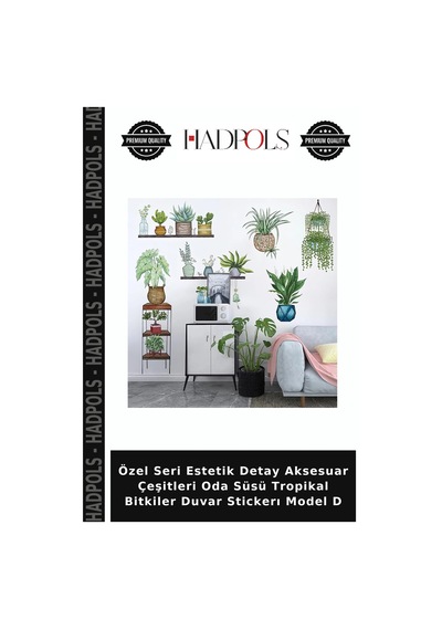Özel Seri Estetik Detay Aksesuar Çeşitleri Oda Süsü Tropikal Bitkiler Duvar Stickerı Model D Çok Renkli