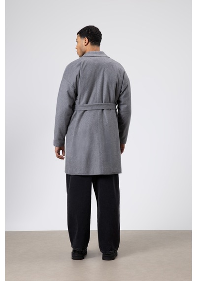 Vamos Kemerli Oversize Kaşe Kaban Koyu Gri