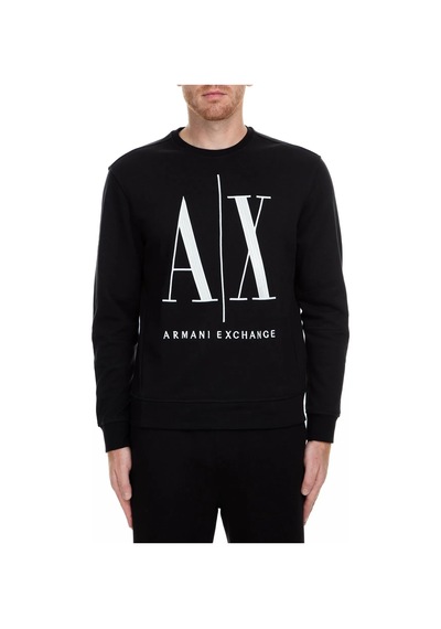 Armani Exchange Erkek Önde Ax Logolu Bisiklet Yaka Sweatshirt - Siyah Black