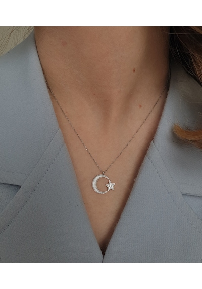 Ay Yıldızlı Kadın Gümüş Kolye (550463865)