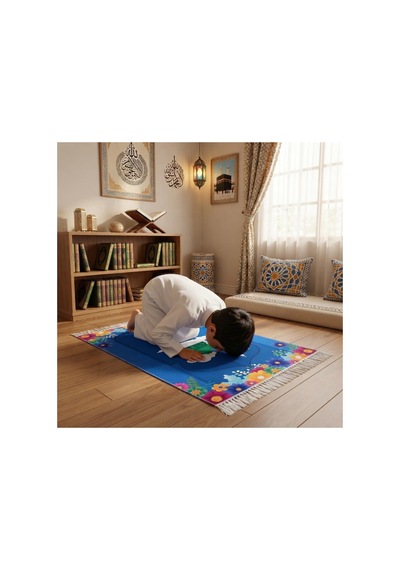 Baskılı Mavi Erkek Çocuk Namaz Seccadesi Mavi-a