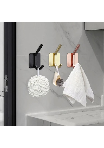 Yapışkanlı Metal Banyo Mutfak Eşya Askılığı-al4618 2 Adet Pembe Siyah