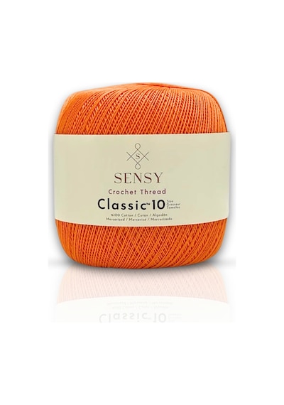 Sensy Classic 10 Tığ İpi 100% Merserize Pamuk Örgü İpi, Dantel İpi, Giza Mısır Pamuğu Turuncu İp