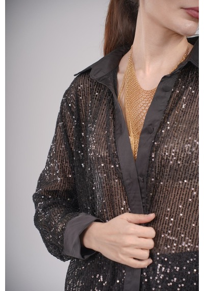 Mayrem Oversize Kesim Pul Payet Gömlek SİYAH