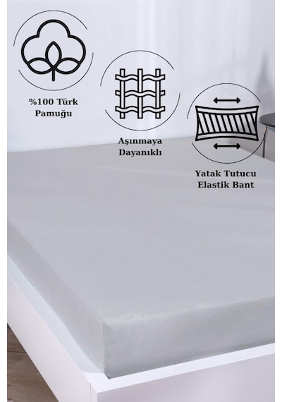 Aç-tak Lastikli Tek Kişilik Çarşaf 160x200+30 Cm Polycotton Matriss Serisi Açık Gri