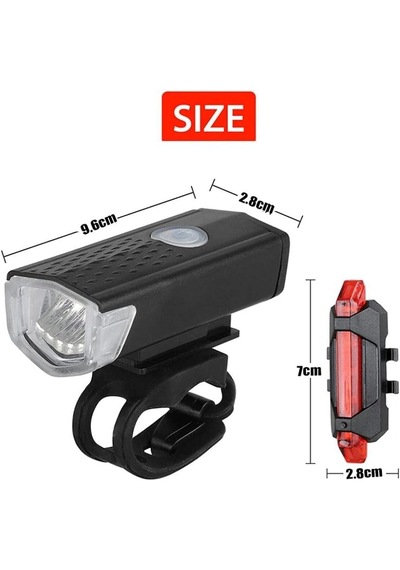 Parlak Bisiklet Scooter Işık Seti Su Geçirmez Güçlü Ön Far Ve Arka Stop Lambası 3 Işık Modu Usb Şarj Siyah