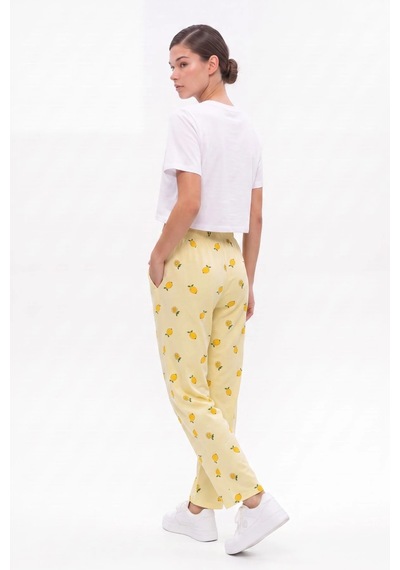 Cemo Sarı Limon Baskılı Beli Lastikli Ve Fiyonk Detaylı Pijama Altı