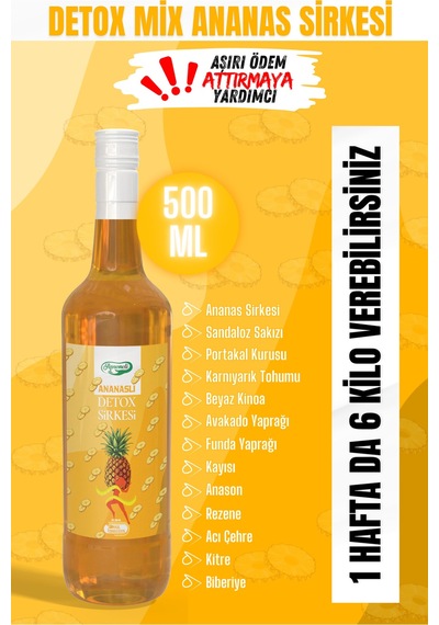 Detox Mix Ananas Sirkesi 500 Ml 12 Bitkisel İçerikli Özel Karışım Sirke - Doğal Fermantasyon